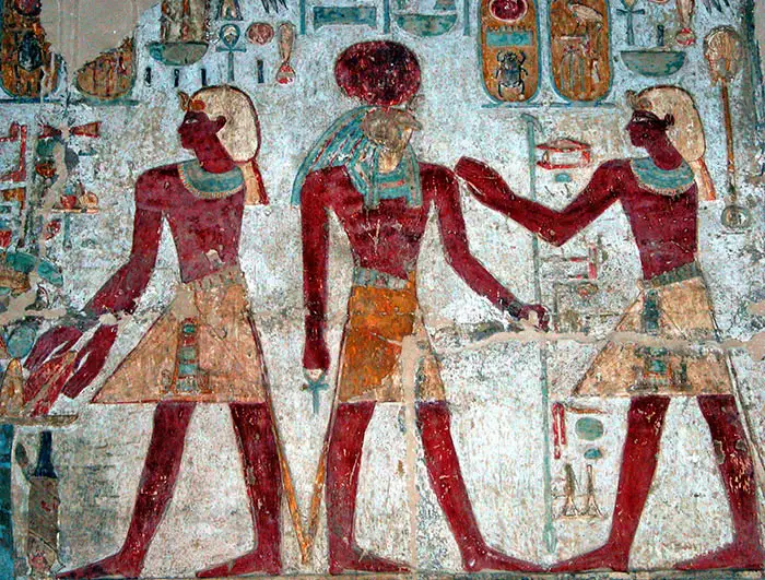 Amun-Ra (center) in the temple of Amada