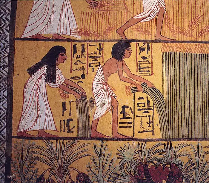 Depiction of a couple during harvest