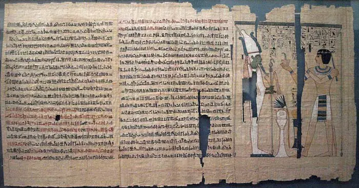 Papyrus from the Book of the Dead, depicting the High Priest Pinedjem II making an offering to Osiris
